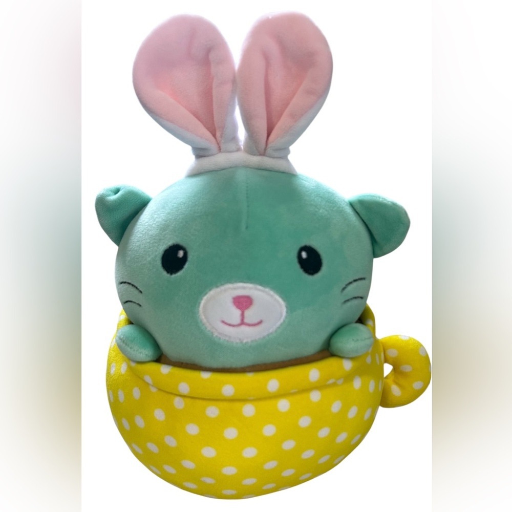 EASTER BUNNY CAT TEACUP PLUSH STUFFIE STUFFED ANIMAL
